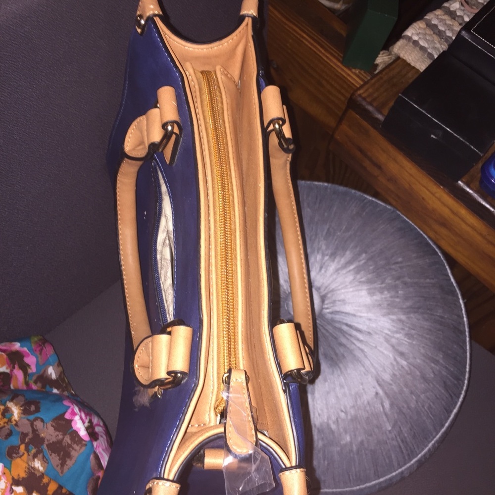 Simply Noelle blue, tan & cream satchel tote bag - Picture 8 of 14